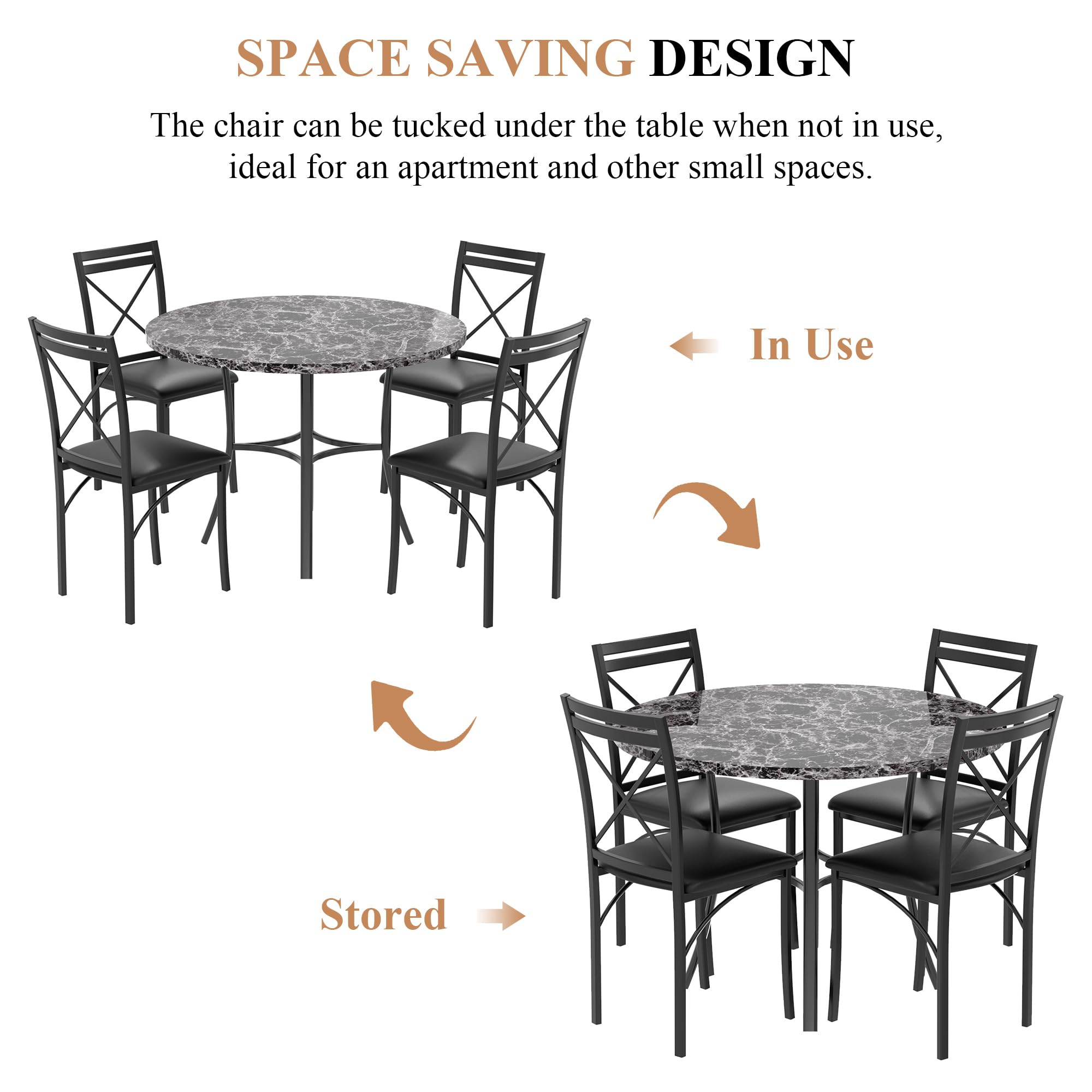 5-Piece Faux Marble Dining Set for 4