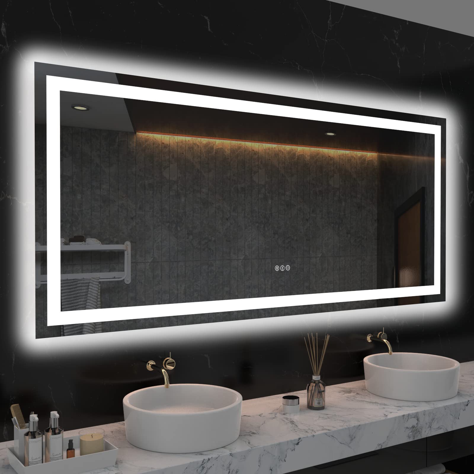 LED Bathroom Mirror with Lights, Anti-Fog, Dimmable