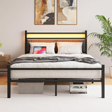 Frame with Upholstered Headboard and Charging Station, LED Lights Bed Frames