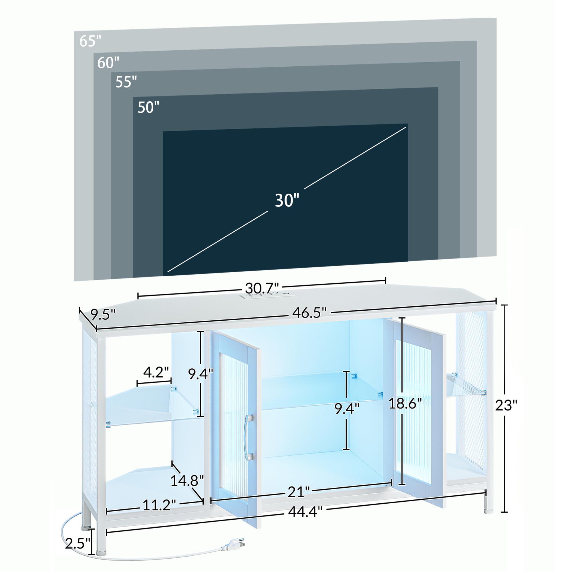 46-Inch TV Stand with LED Lights & Glass Storage