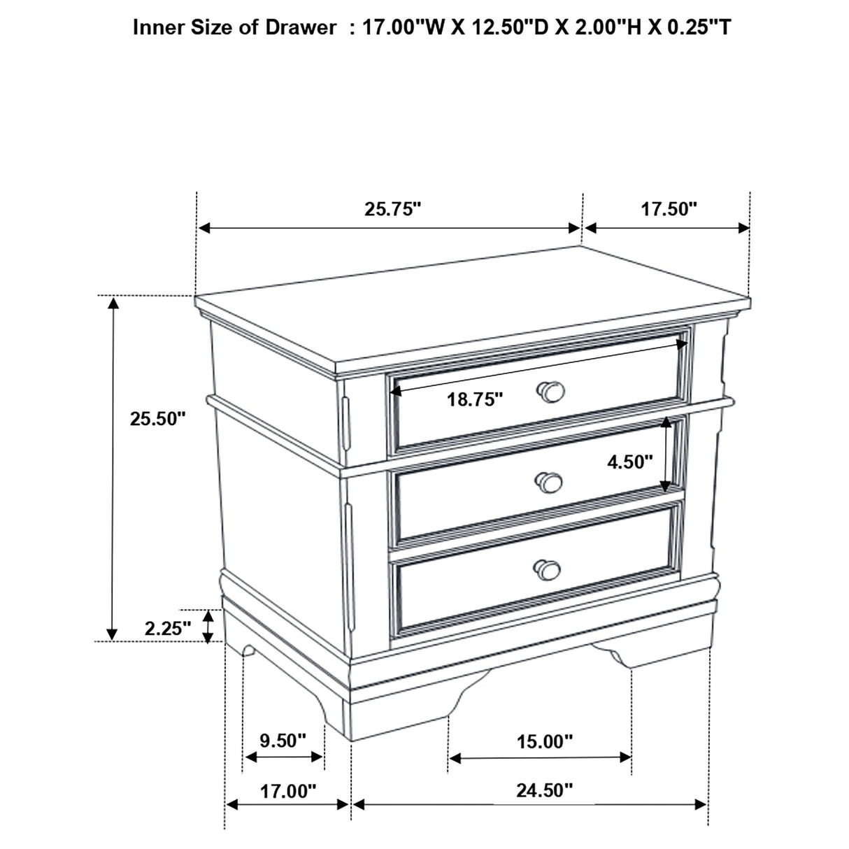 Home Furnishings Manchester 3-Drawer Nightstand Wheat