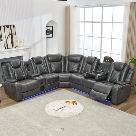 Power Reclining Sectional Sofa with Recliner,Bass Speaker