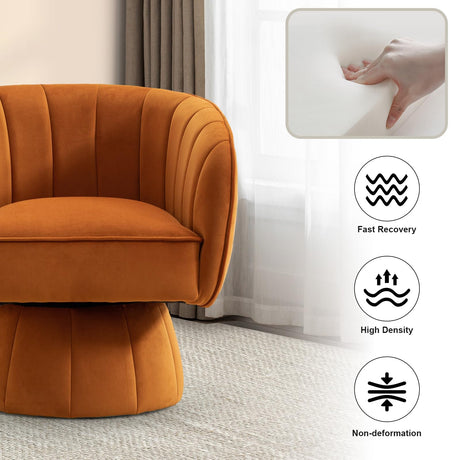 FriFurne Swivel Barrel Accent Sofa Chairs, 360 Degree Round Modern Armchairs,Velvet Upholstered Unique Funky Accent Chairs for Living Room, Bedroom Office Waiting Room, Orange