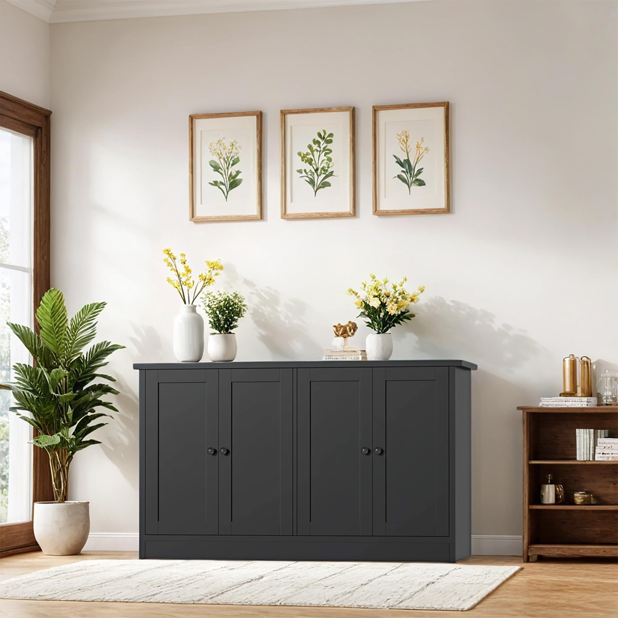 Black Buffet Storage Cabinet with W Coffee Bar Cabinet