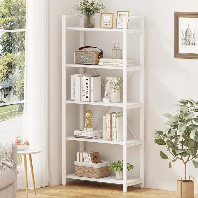 5 Tier Bookshelf, Industrial Wood and Metal Book Shelves for Display, Tall Etagere Bookcase and Rustic Shelving Unit (Rustic Oak)