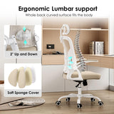 Office Chair, Home Office Desk Chair with Headrest, High Back Computer Chair with Flip-up Armrests and Adjustable Lumbar Support for Home Office Study Bedroom, Khaki.