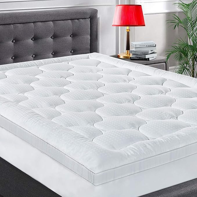 California King Mattress Topper Extra Thick Cooling Mattress Pad 400TC Cotton Top Plush Down