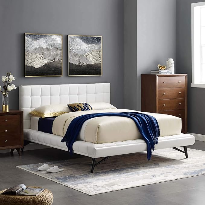 Biscuit Tufted Performance Velvet Queen Platform Bed in Teal