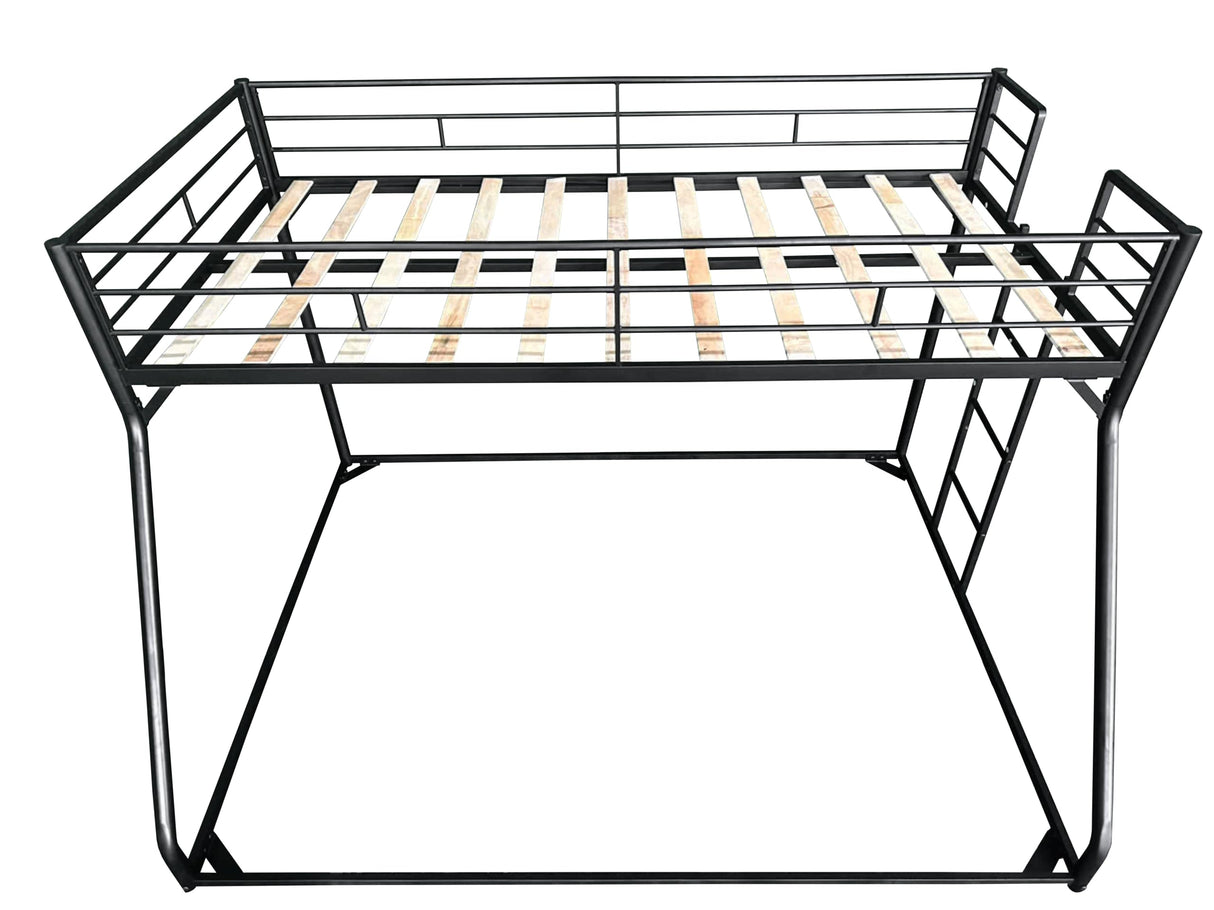 Twin Over Queen Bunk Bed w/Ladder and Safety Guardrail for Kids Teens Adults,Heavy-Duty Sturdy Bunk Bed,No Box Spring Needed,Black