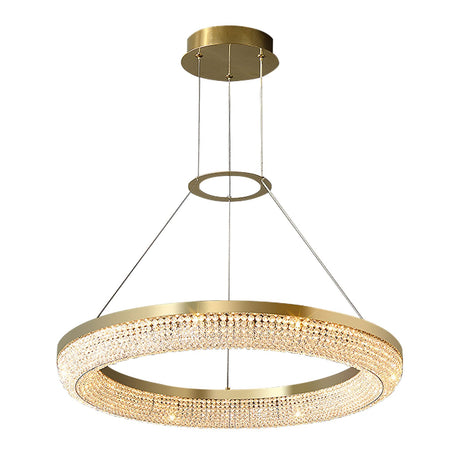 24 inch Modern Crystal Chandelier LED Ring Pendant Lighting Adjustable Hanging Ceiling