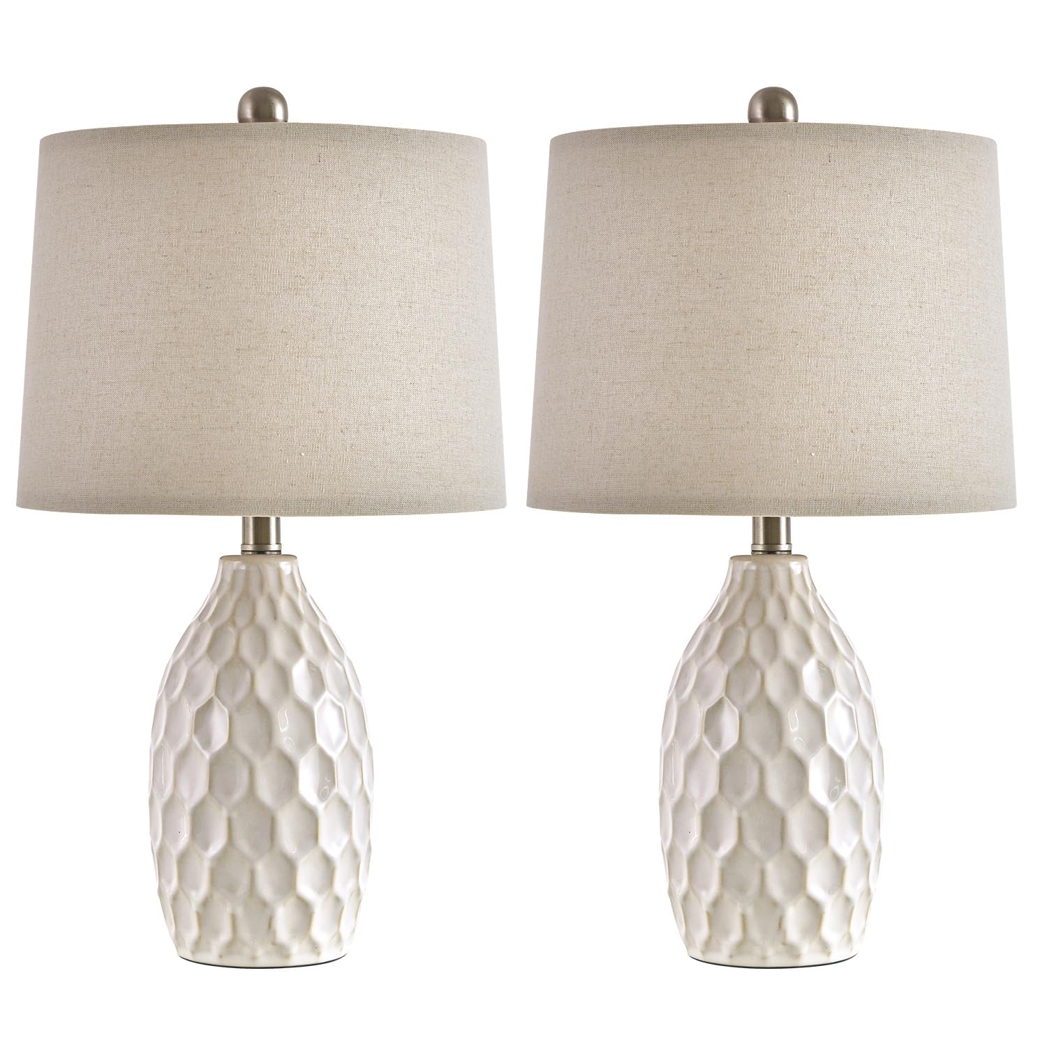 21.5" Modern Ceramic Table Lamp Set of 2 Industrial Boho Metal Bedside Lamp