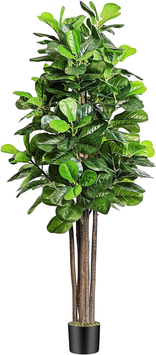 6ft Artificial Fiddle Leaf Fig Tree with 168 Leaves 6 Tree Trunks, Large Faux Ficus Lyrata