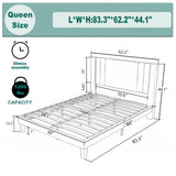 Queen Size Bed Frame, Linen Fabric Upholstered Platform