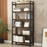 5 Tier Bookcase, Solid Wood Bookshelf Rustic Vintage Industrial Etagere Bookcase