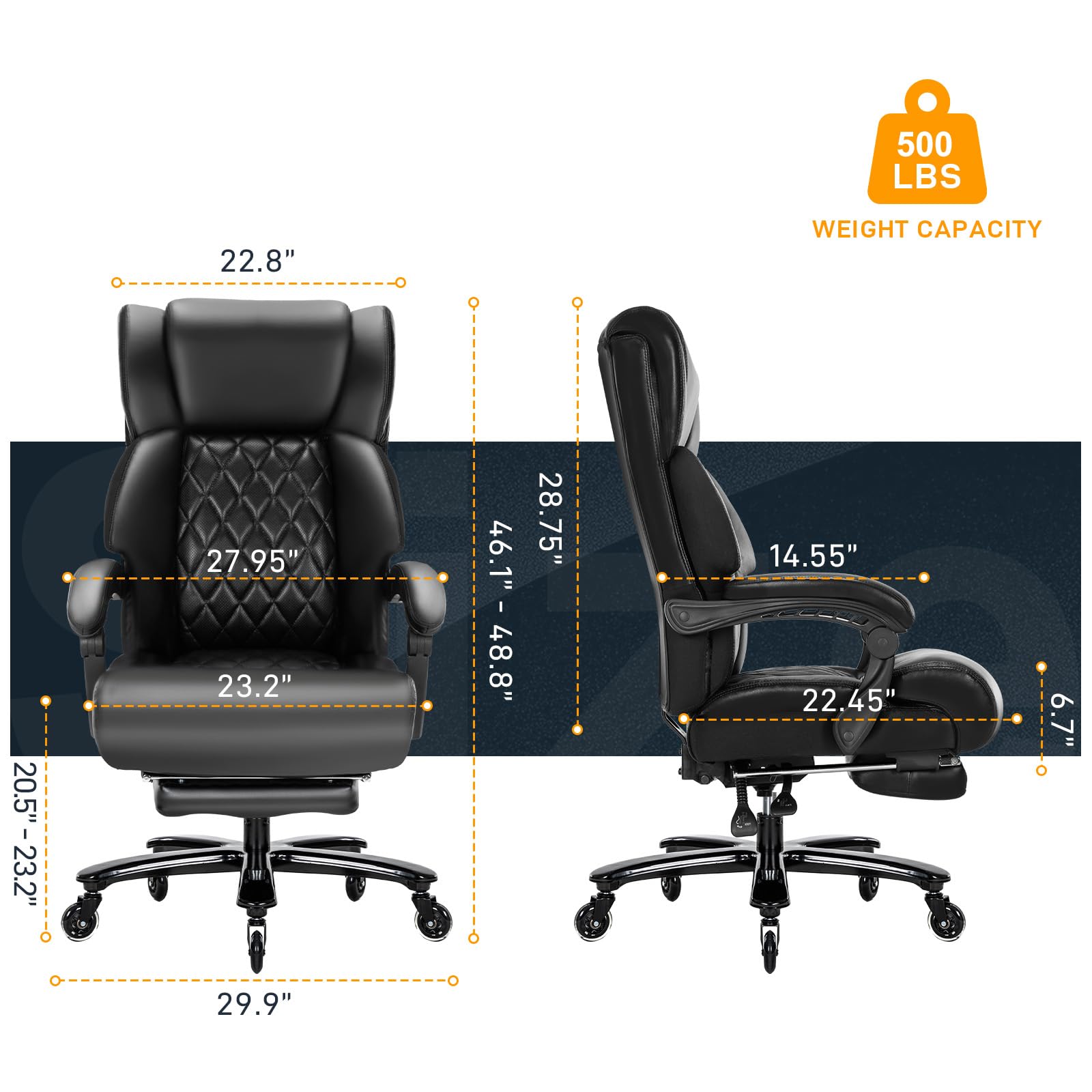 Big and Tall Office Chair for Heavy People, High Back Recline Wide Office Chair,