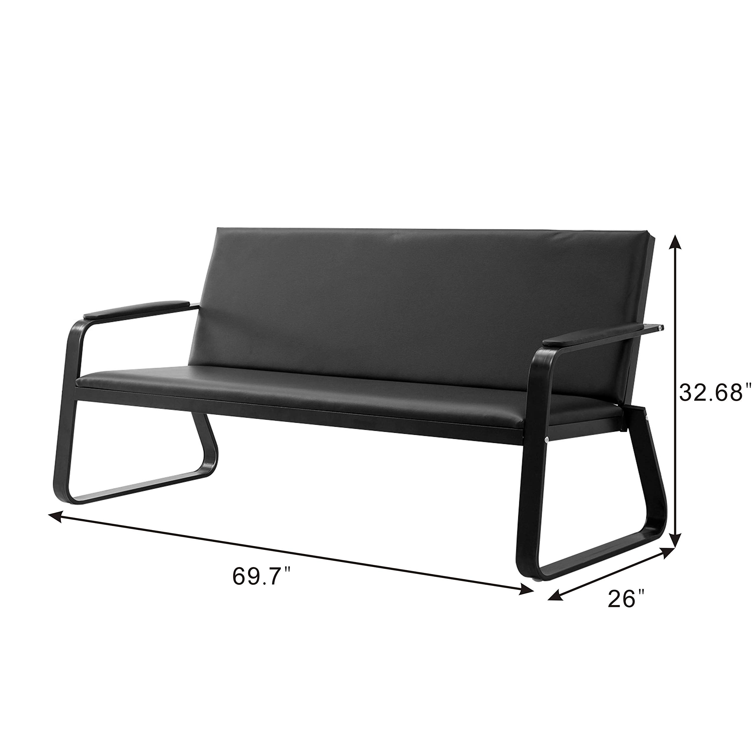 wonline Waiting Room Chair with Armrest PU Leather Office Furniture Bench, Office Guest Seating Lobby Conference Reception Chairs for Airport Clinic Hospital Bank Salon Barber(Black)