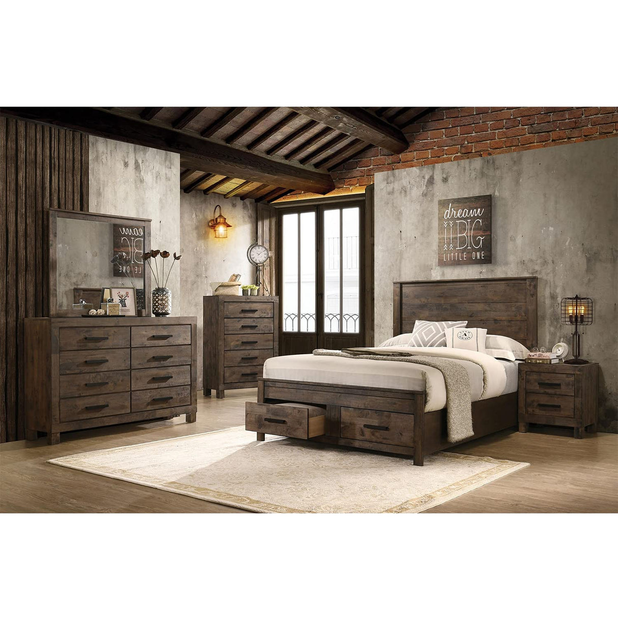 Woodmont Queen Bed 5-Piece Set, Rustic Golden Brown