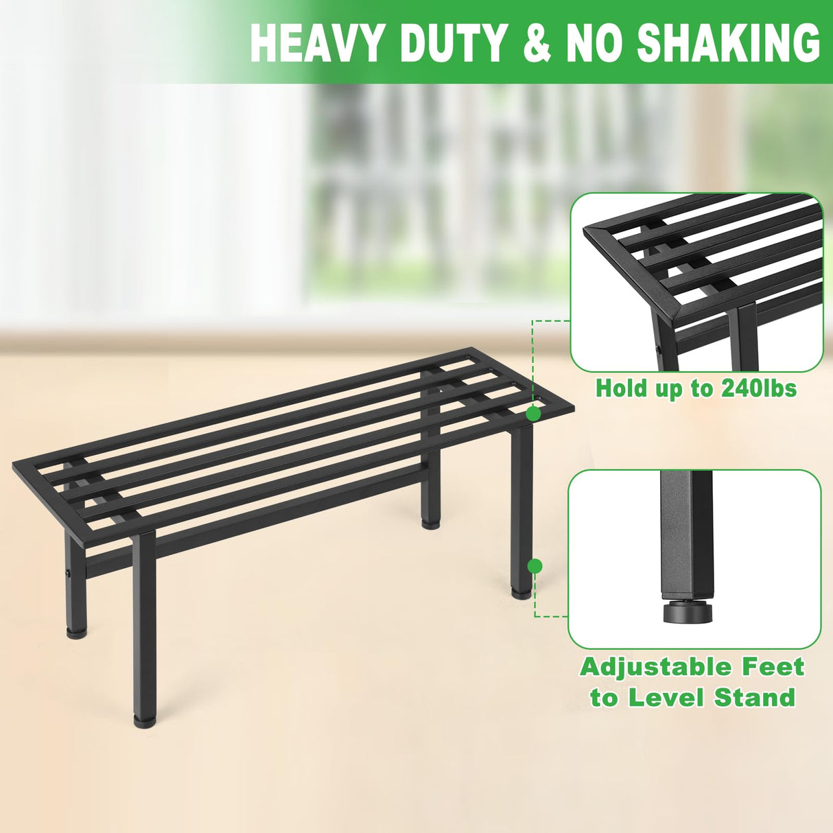 Dipion 2 Pack Metal Plant Stand Outdoor Plant Shelf Indoor,1 Tier Heavy Duty Plant Stands for Multiple Plants,26" L x 10.12" H x 8.75" W,Black