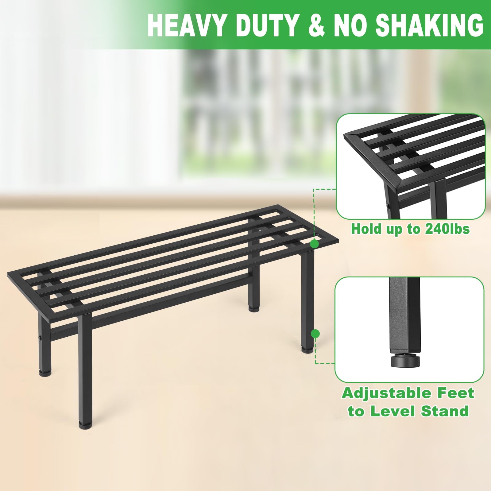 Dipion 2 Pack Metal Plant Stand Outdoor Plant Shelf Indoor,1 Tier Heavy Duty Plant Stands for Multiple Plants,26" L x 10.12" H x 8.75" W,Black