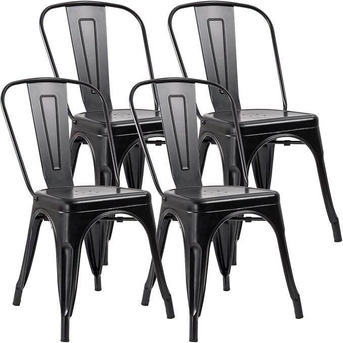 Metal Dining Chair Stackable Indoor Outdoor Industrial Vintage Chairs Bistro Kitchen