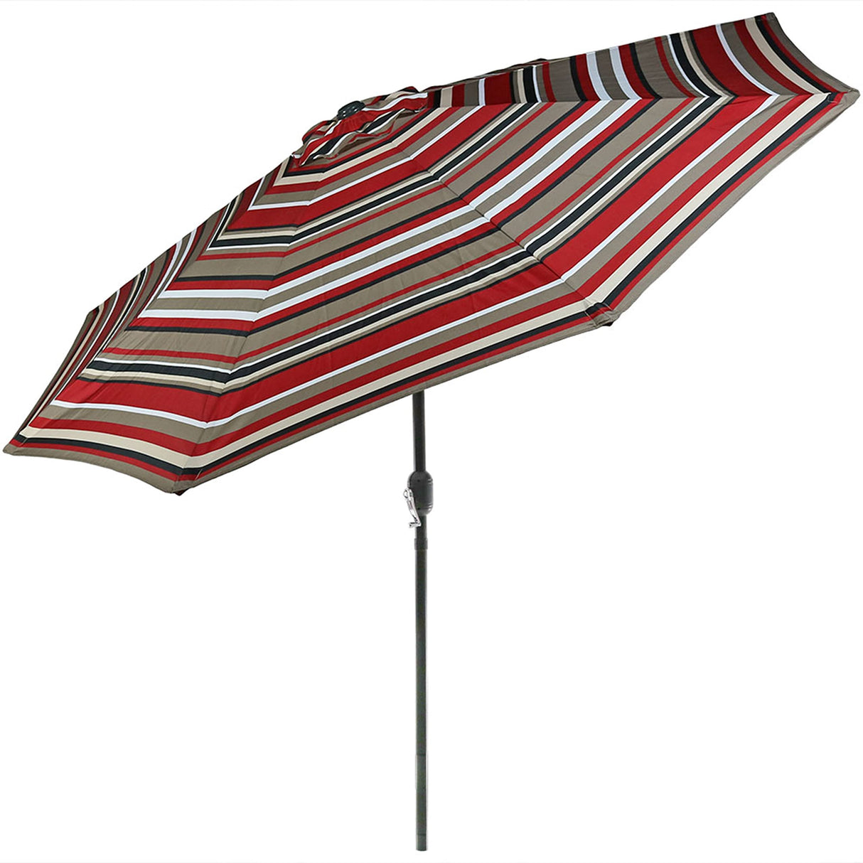 9 ft Striped Patio Umbrella - Polyester Table Market Umbrella with Push-Button Tilt and Crank