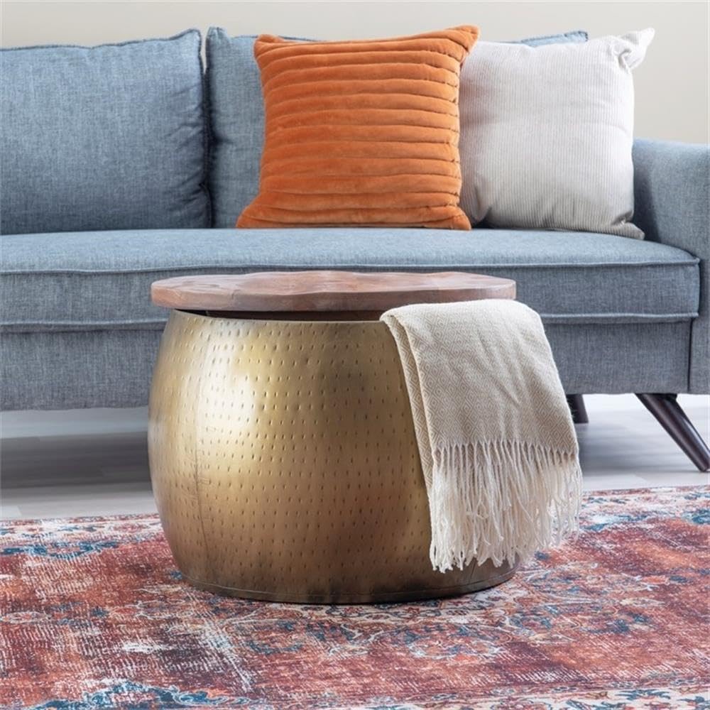 16" x 22.5" Modern/Contemporary Metal Drum End Table/Decorative Accent Table