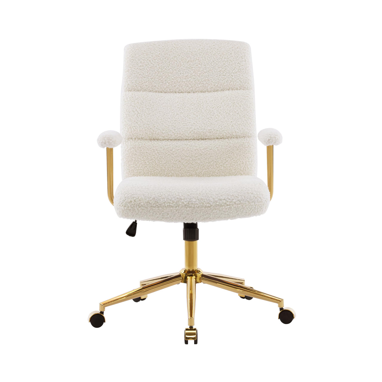 White Boucle Office Chair with Gold Base - Height Adjustable Desk Chair
