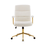 White Boucle Office Chair with Gold Base - Height Adjustable Desk Chair