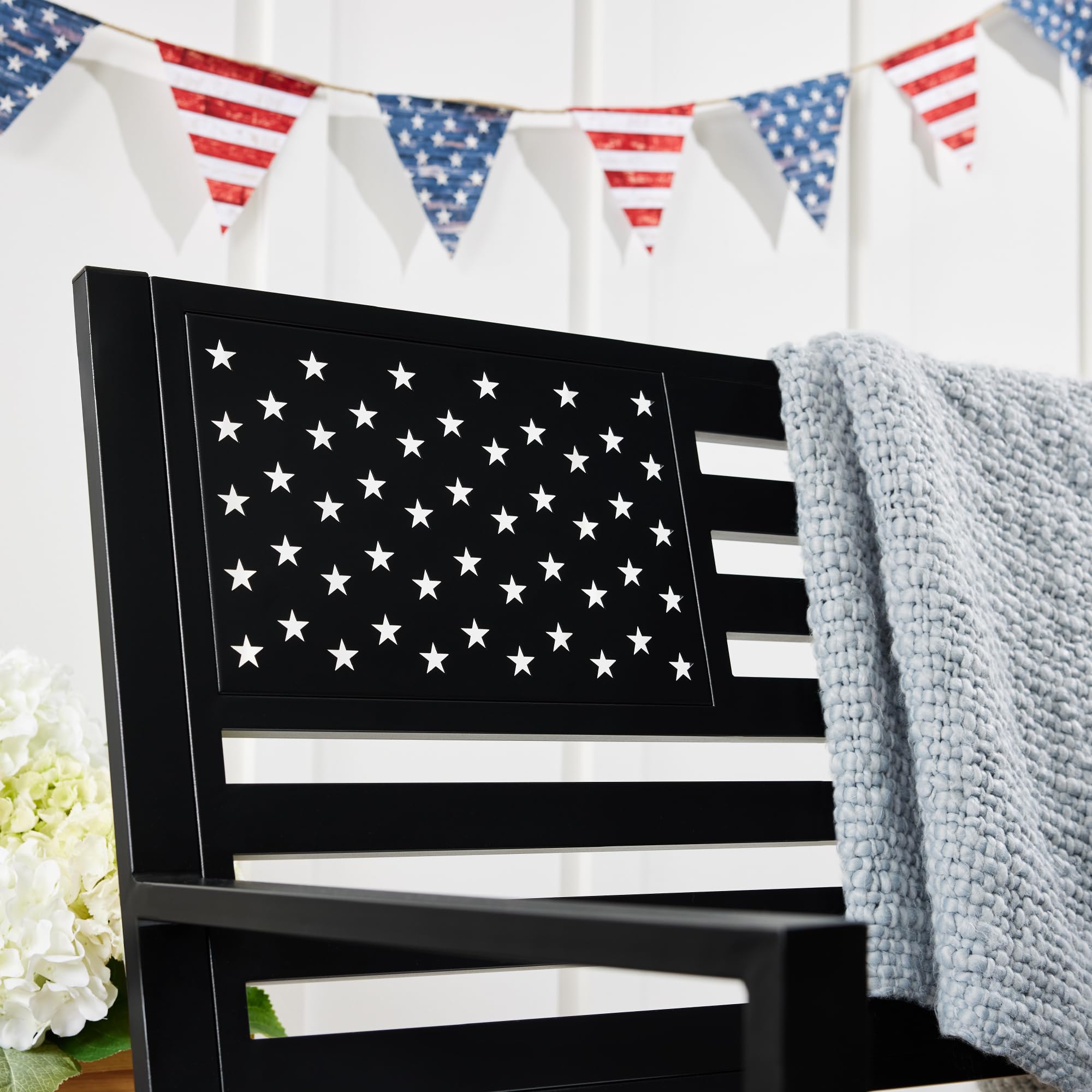 Best Choice Products Outdoor Bench 2-Person Steel Indoor/Outdoor Bench for Garden, Patio, Porch, Entryway w/American Flag, 790lb Capacity – Black