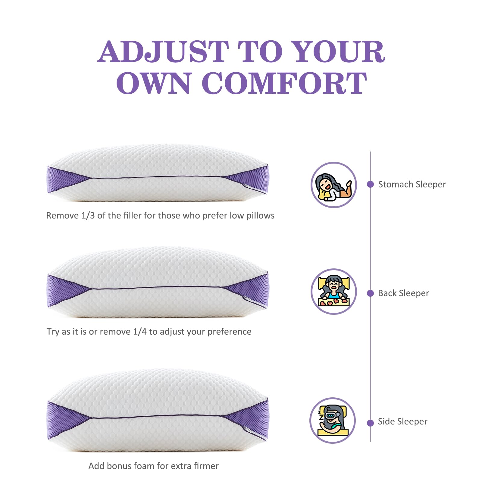 Adjustable Shredded Memory Foam Pillows Queen Size, Cooling Bed Pillows for Sleeping