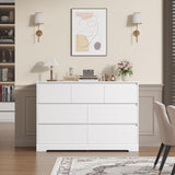 Modern White Dresser, Tall Chest of Drawers with Storage, 7 Drawer Double Dresser