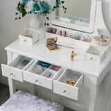 Vanity Set with Mirror & Cushioned Stool Dressing Table Vanity Makeup Table 5 Drawers 2e Organizers White FST01W