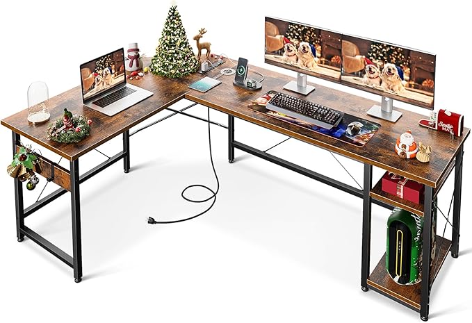 L Shaped Computer Desk 59" with Storage Shelves, Corner Gaming Desk