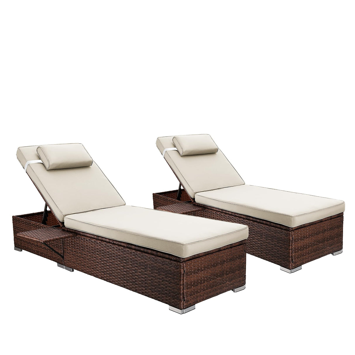 Outdoor PE Wicker Patio Lounge Chairs Set of 2, Outside Rattan Pool Lounge Chair