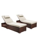 Outdoor PE Wicker Patio Lounge Chairs Set of 2, Outside Rattan Pool Lounge Chair