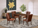 Oxford 5 Piece Dinette Set for 4 Includes a Square Room Table and 4 Brown Faux Leather Parsons Dining Chairs,