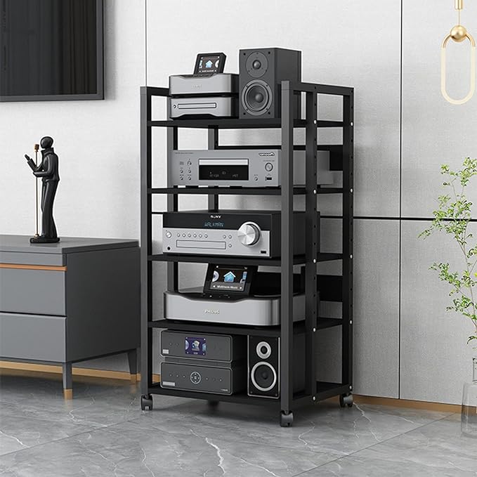 5 Tier Movable Storage Cart DVD CD Player Stand Amplifier Rack Audio Video