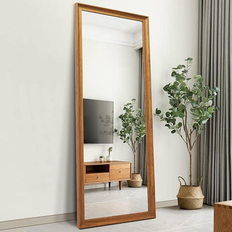 Full Length Mirror Wood Frame, 65×22in Floor Mirror Full Body Mirror with Standing Holder Hanging Wall Mirror