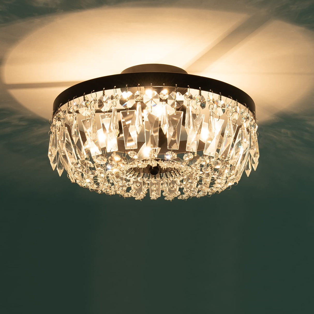 Black Crystal Ceiling Light 4 Light Semi Flush Mount Ceiling Light Crystal Close to Ceiling