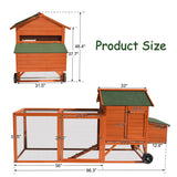 Chicken Coop Hen House - 96in Wooden Poultry Cage with Wheels