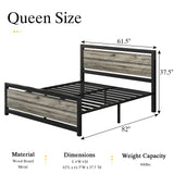 Catrimown Wood Queen Bed Frame with Headboard and Footboard, Queen Size Bed Frame with Heavy Duty Metal, Noise-Free, No Box Spring Needed, Easy Assembly