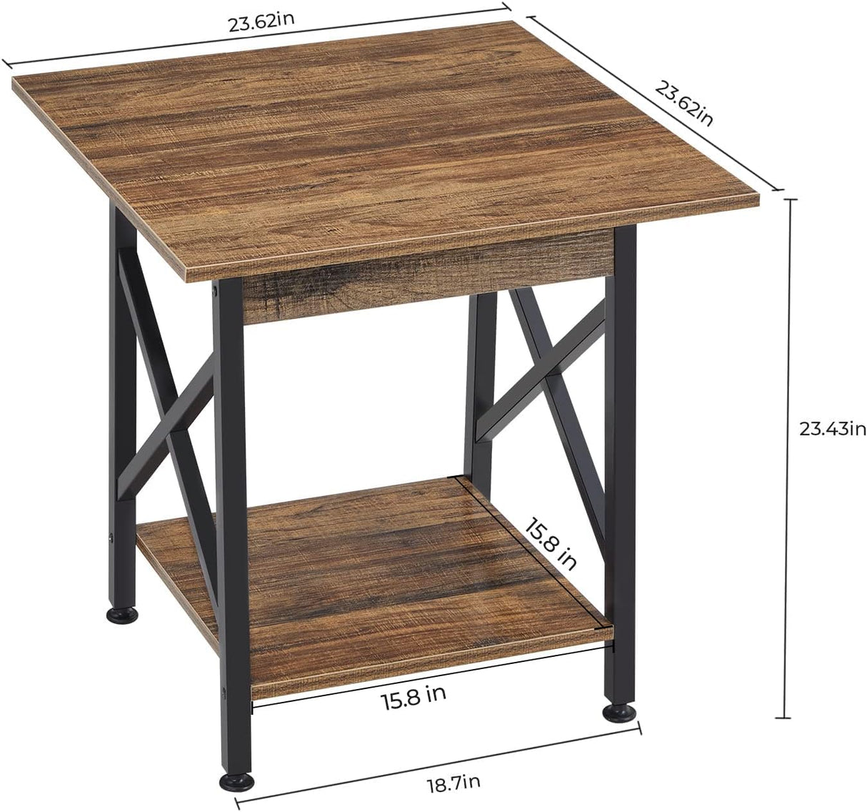 End Table 24 inch Industrial Design Side Table with Storage Shelf for Living Room