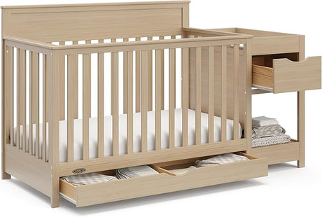 Shiloh 5-in-1 Convertible Crib & Changer with Drawer (Driftwood) – GREENGUARD Gold Certified Baby Crib Crafted from Wood