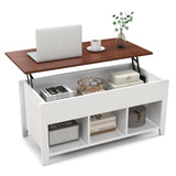 Lift Top Coffee Table - Rectangular Wooden Table w/Hidden Compartment & Open Storage