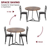 GAOMON Round Dining Table Set for 2, Rustic Brown Kitchen Table Chairs Set of 2, Small Dining Room Table Set with 2 Upholstered Chairs, Dinette for Small Place,Apartment, Breakfast Nook