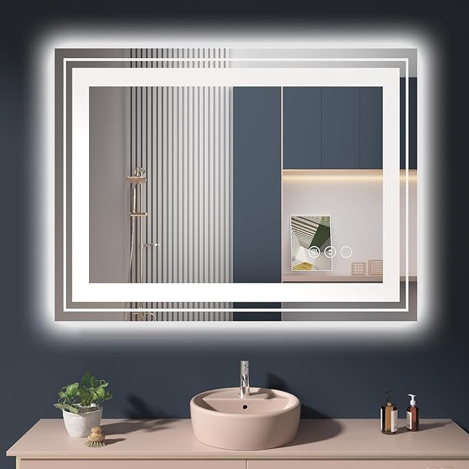 LED Bathroom Mirror, 40"X30" with Front and Backlit, Anti-Fog, Bathroom Vanity Mirror for Wall,