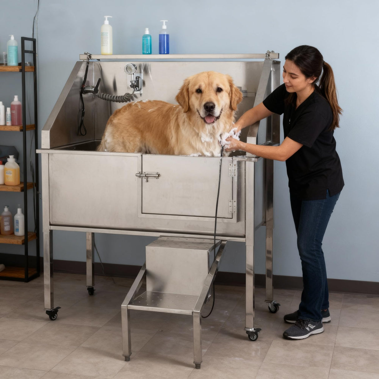 56" Professional Dog Washing Station with Stairs