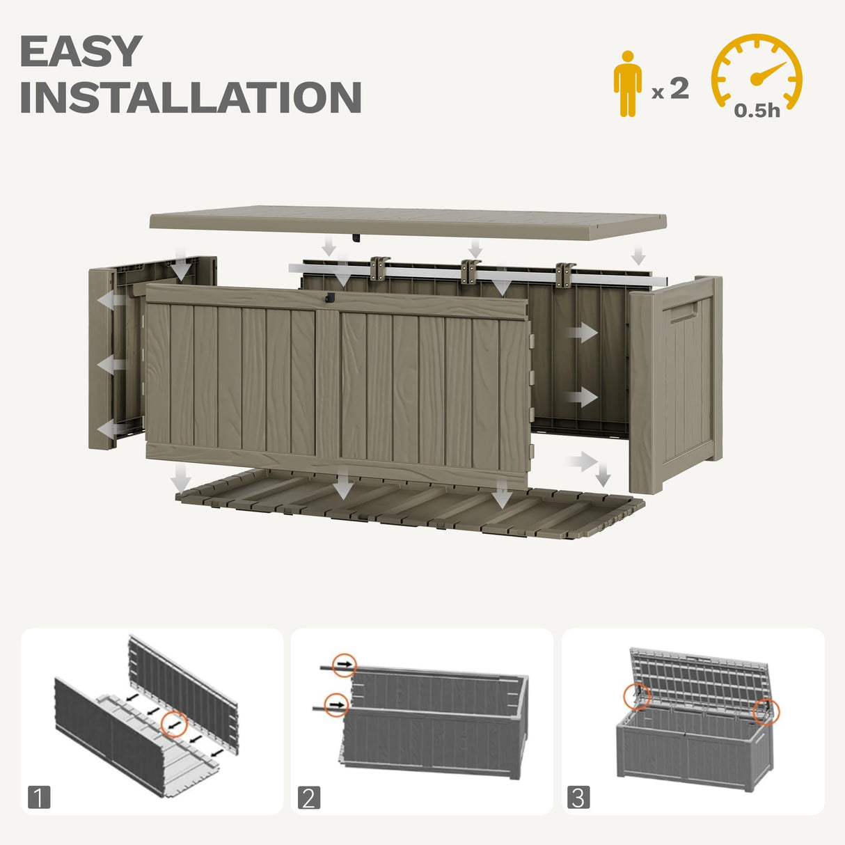 120 Gallon Outdoor Storage Box, Large Lockable Resin Deck Box