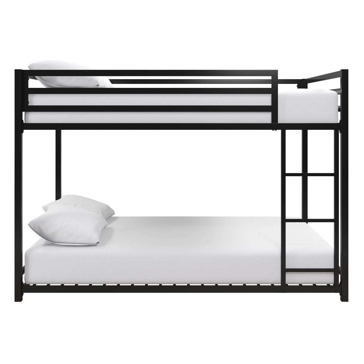 Metal Bunk Bed Frame for Kids, With Built-in Ladder, High Guardrail and Metal Slats, Floor Bed Bottom Bunk, No Boxspring Required, For Small Spaces, Full-Over-Full, Black