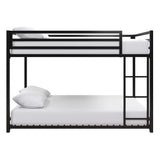 Metal Bunk Bed Frame for Kids, With Built-in Ladder, High Guardrail and Metal Slats, Floor Bed Bottom Bunk, No Boxspring Required, For Small Spaces, Full-Over-Full, Black